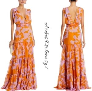 NWT Andres Otalora Orange Tiered Flowy Maxi Dress sz 6